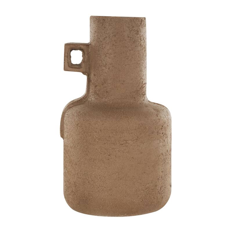 Paper Mache Abstract Distressed Textured Decorative Vase with Triangular or Geometric Handle - Brown - Roche River Decor