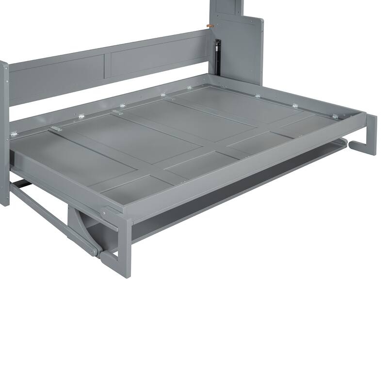 Full Size Murphy Bed with Hydraulic Lift & Desk Design, Gray
