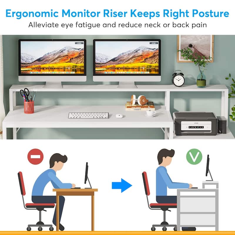 63" Computer Desk with Monitor Stand, Ergonomic Home Office Desks with Drawers File Cabinet
