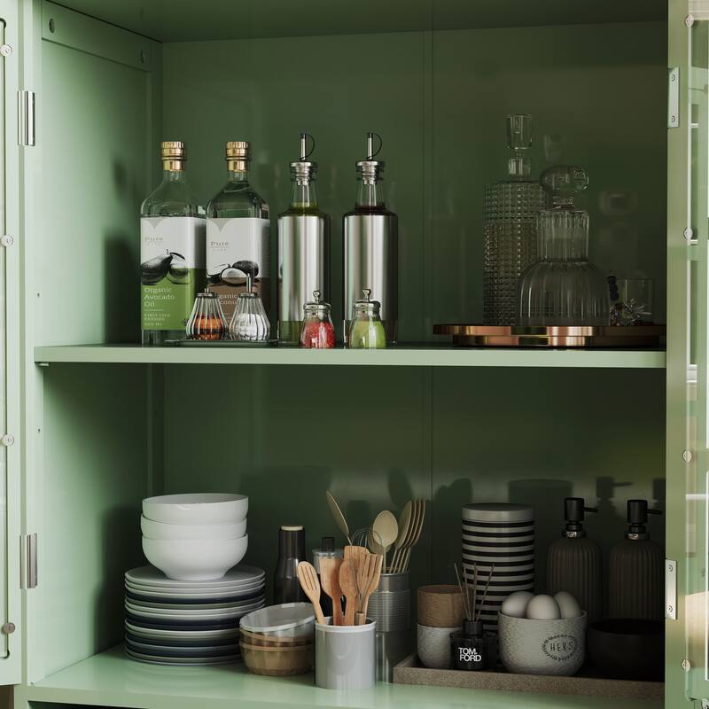 Buffet Cabinet with Double Glass Doors, Sideboard Cabinet with Drawer, Wooden Storage Cabinet with Adjustable Shelf