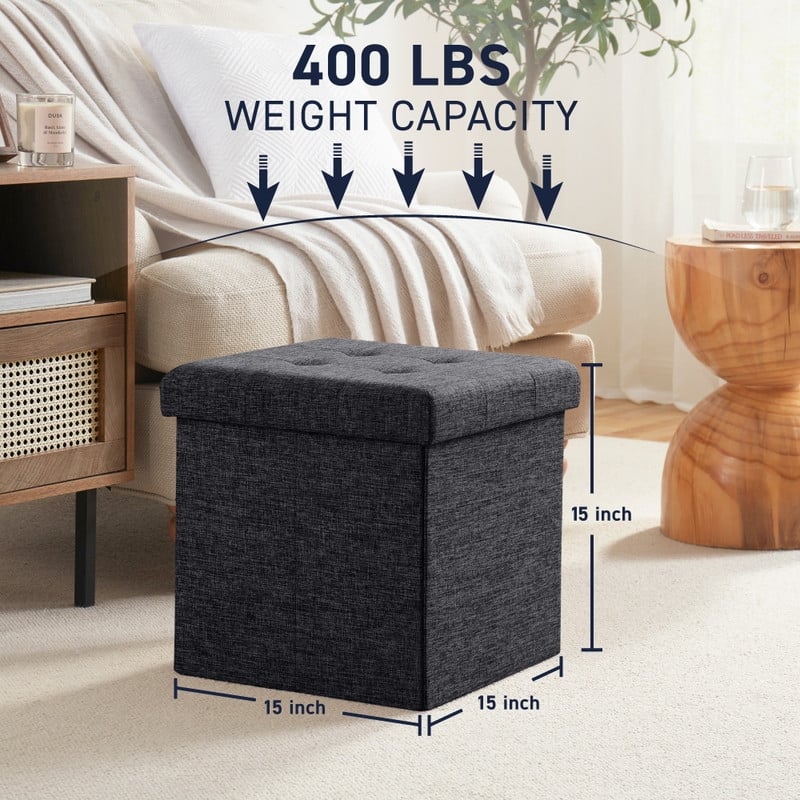 2 Pack - 15" Collapsible Square Cube Storage Ottoman, Perfect for Dorms, Livingroom and Bedroom