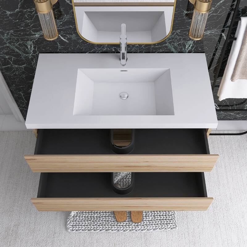 Floating Bathroom Vanity with Integrated Resin Top