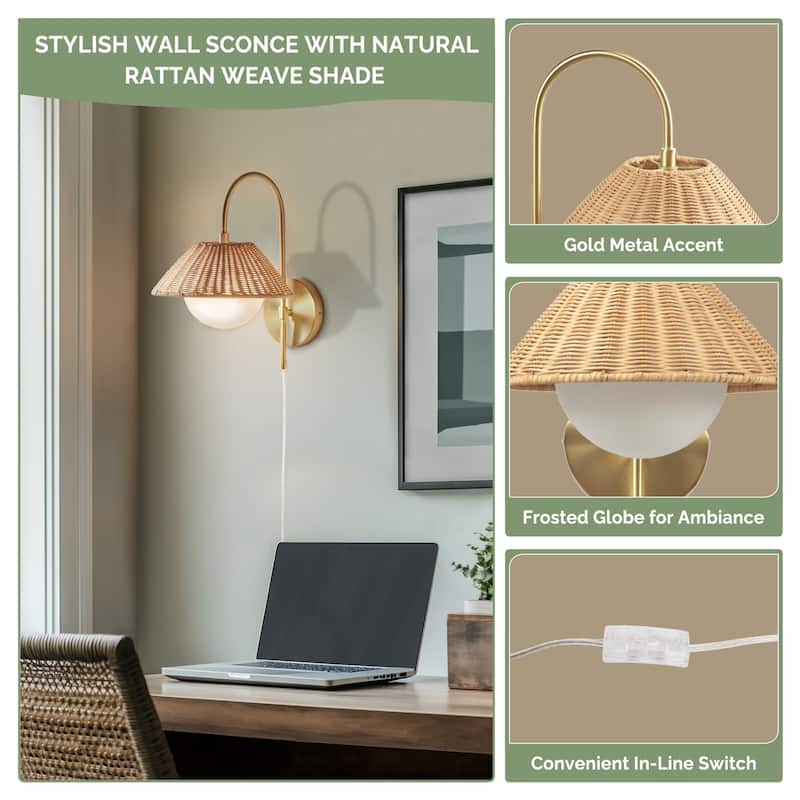 INK+IVY Laguna Gold Rattan Weave Shade Wall Sconce