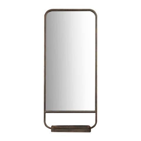Rectangle Accent Mirror with Metal Frame & Fold Down Tray - Black