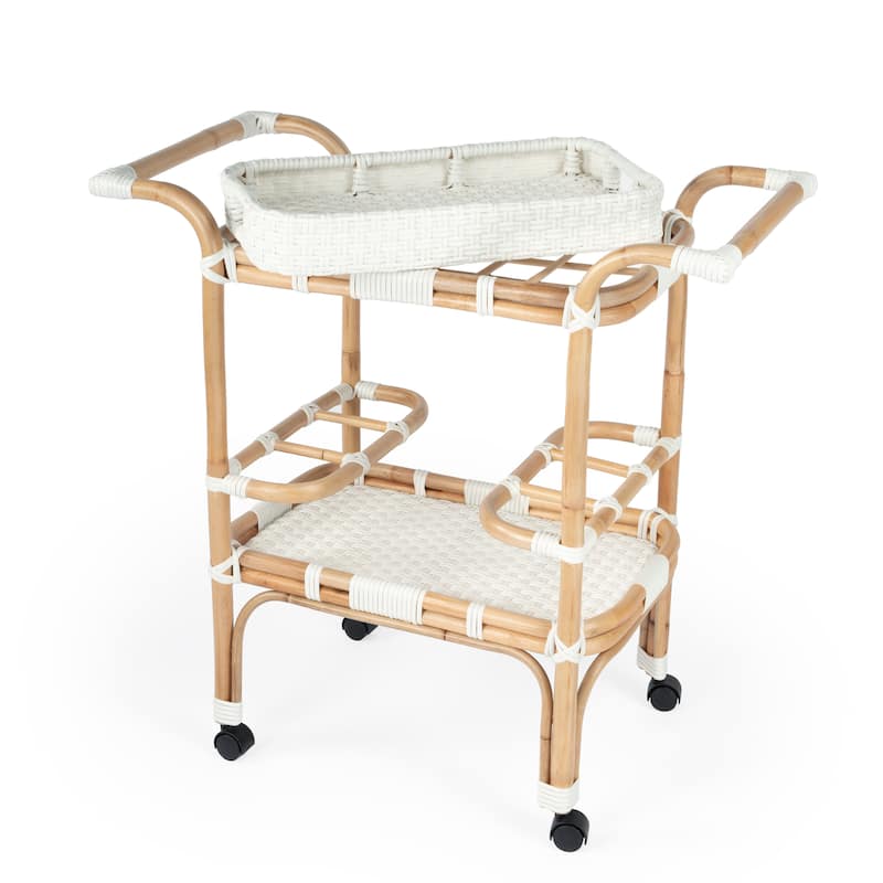 Butler Selena Blue & White Rattan Bar Cart