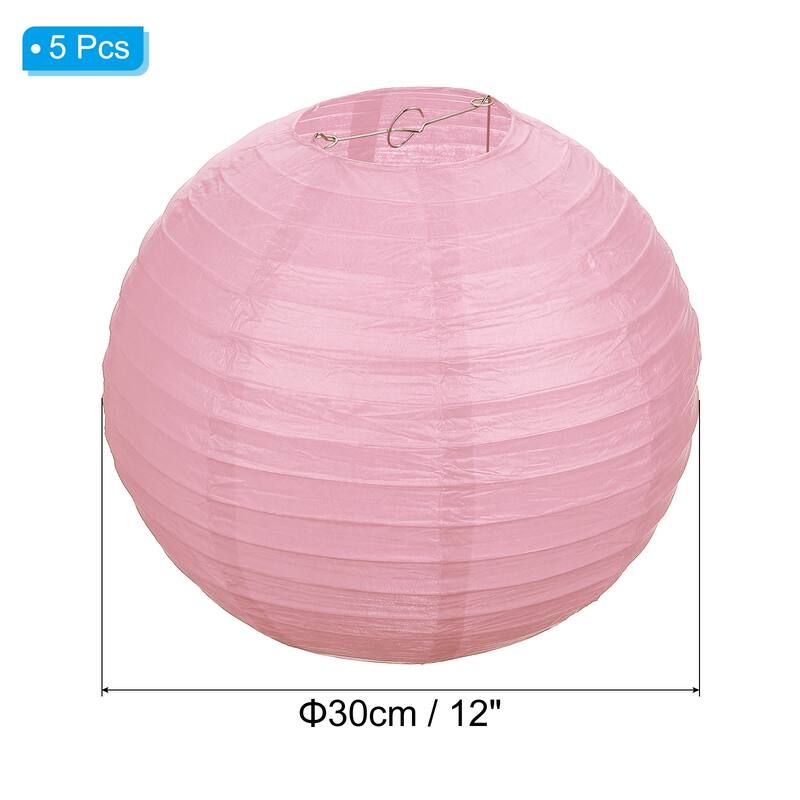 5 Pcs Paper Lanterns Round Hanging Chinese/Japanese Lantern Decor - Pink - 12"