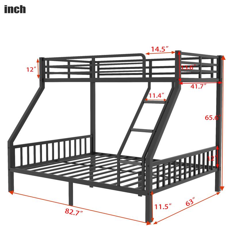 Twin XL/Full XL Over Queen Bunk Bed with Metal Frame, Safety Ladder, Guardrails, and Slat Support - Ideal for Small Spaces