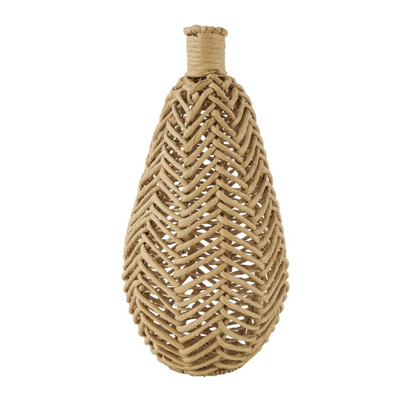 Jute Rope Handmade Woven Decorative Vase with Chevron Pattern - Brown - Roche River Decor - Brown