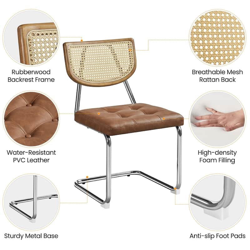 Yaheetech 2PCS Faux leather Dining Chairs Weave Kitchen Chairs With Rattan Back - N/A