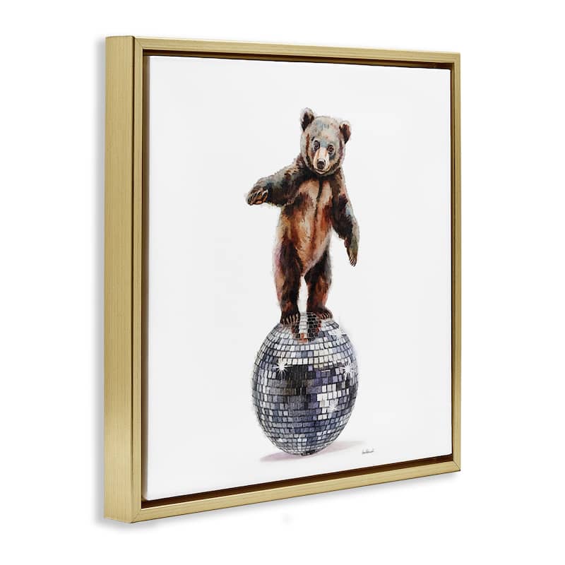 Stupell Bear Balancing on Disco Ball Framed Floater Canvas Wall Art Design By Amanda Greenwood