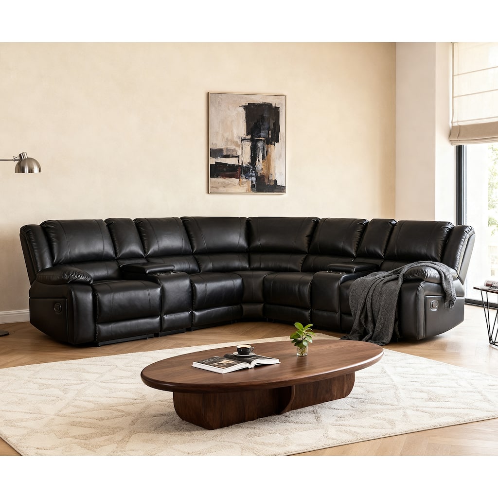 108" W Modern Contemporary Faux Leather 7 Piece Sectional Recliners