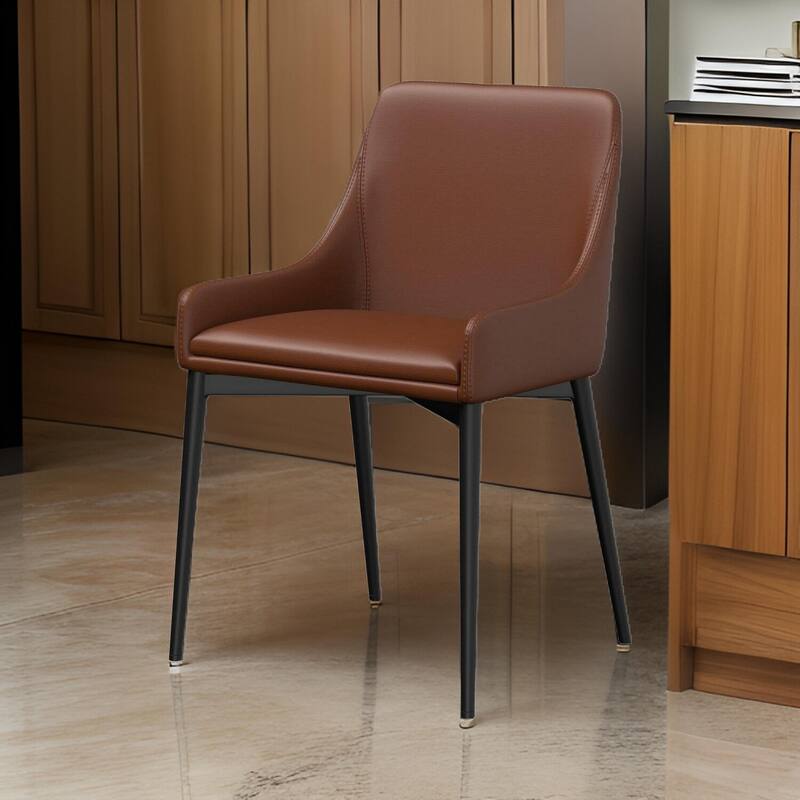 Black/Cognac Brown Faux Leather Upholstered Metal Frame Dining Chair, Set of 2, Sturdy Dining Chair for Dining Rooms - 19