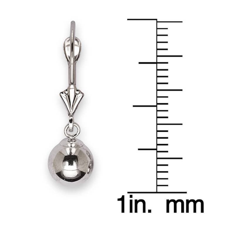 Curata 14k Yellow or White Gold 6 mm Ball Drop Lever Back Dangle Earrings