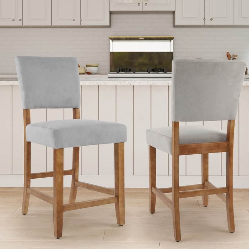 24 Inches Counter Height Bar Stools Upholstered Barstools with Brushed Legs Set of 2 - Grey-2-piece