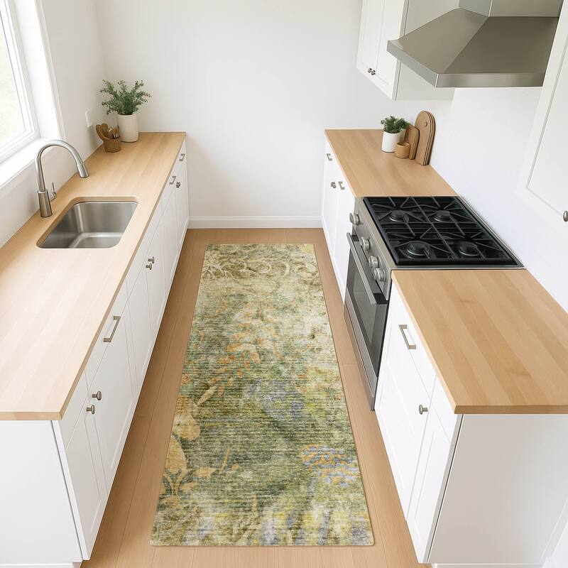 Machine Washable Indoor/ Outdoor Modern Floral Chantille Rug