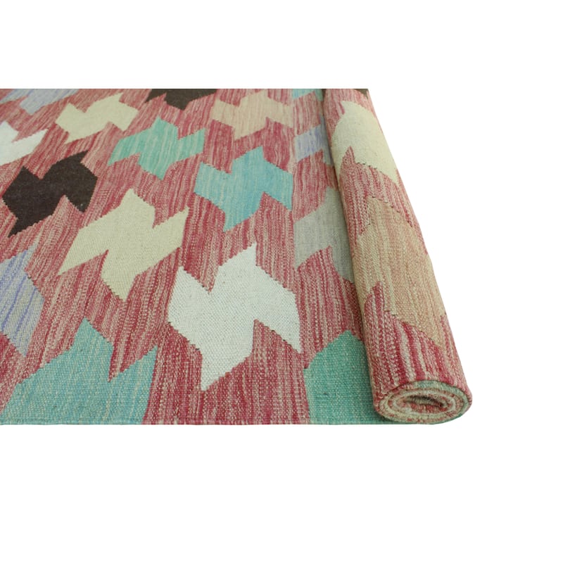 Sun Faded Flatweave Uchechi Red/Green Rug - 6'5" x 9'10"