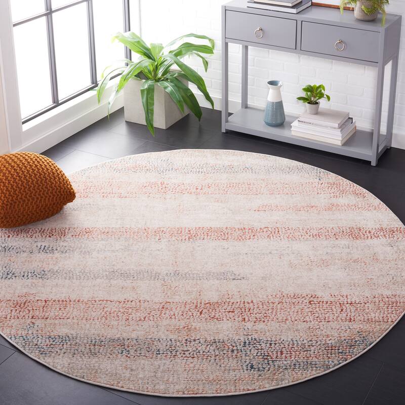 SAFAVIEH Madison Abaco Vintage Rug - 6'7" Round - Ivory/Blue Rust