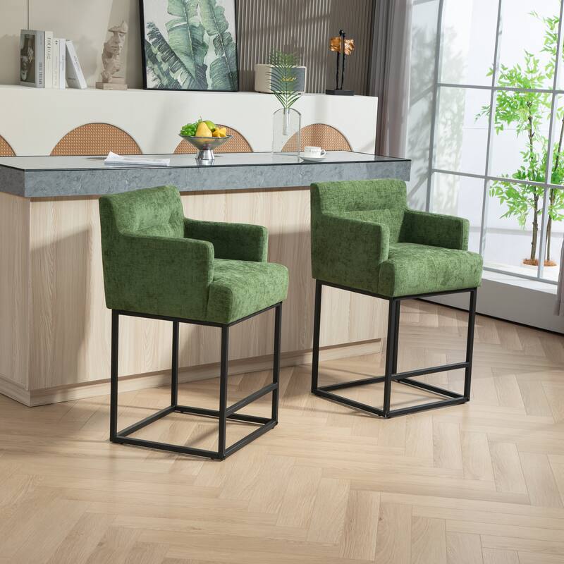 House Hold Counter Height Bar Stools Set of 2,Modern Square PU Bar Stool