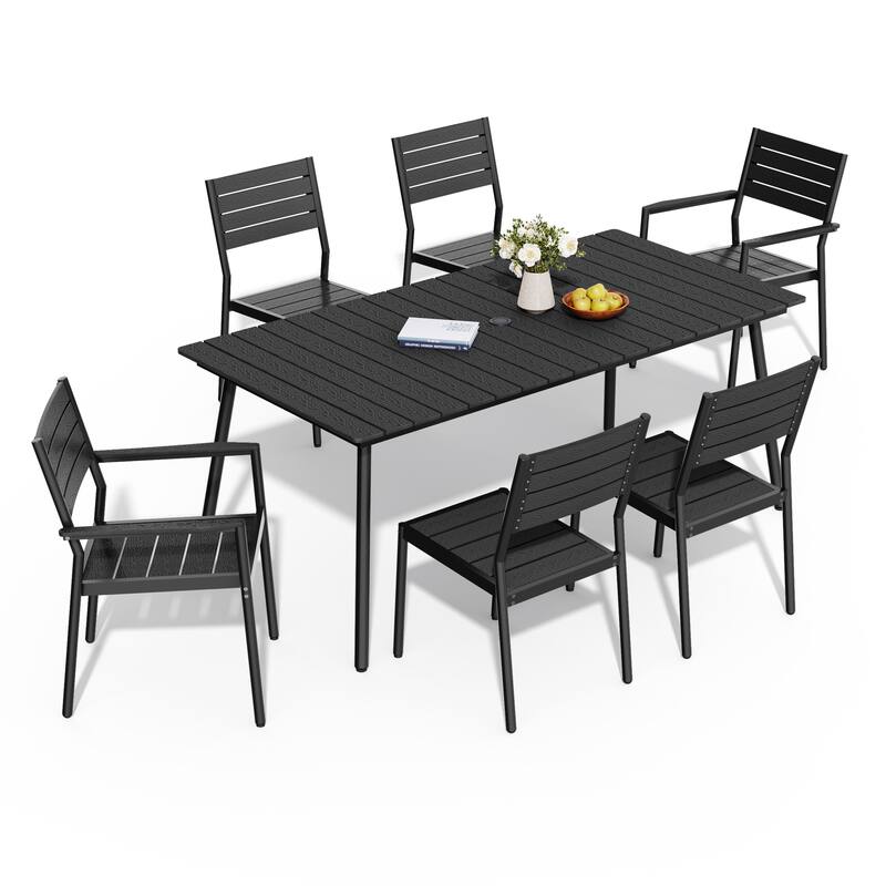 Pellebant 7/9PC Outdoor Rectangle Aluminum Dining Table with Stackable Chairs