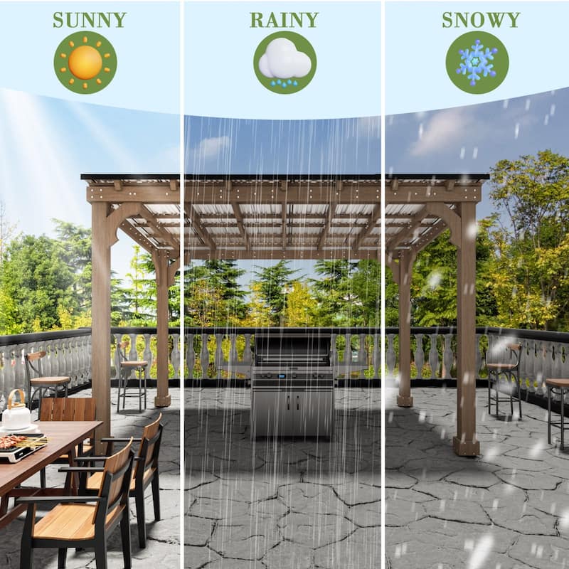 VEIKOUS Wood BBQ Grill Gazebo with Steel Roof for Patio Garden Backyard and Lawn