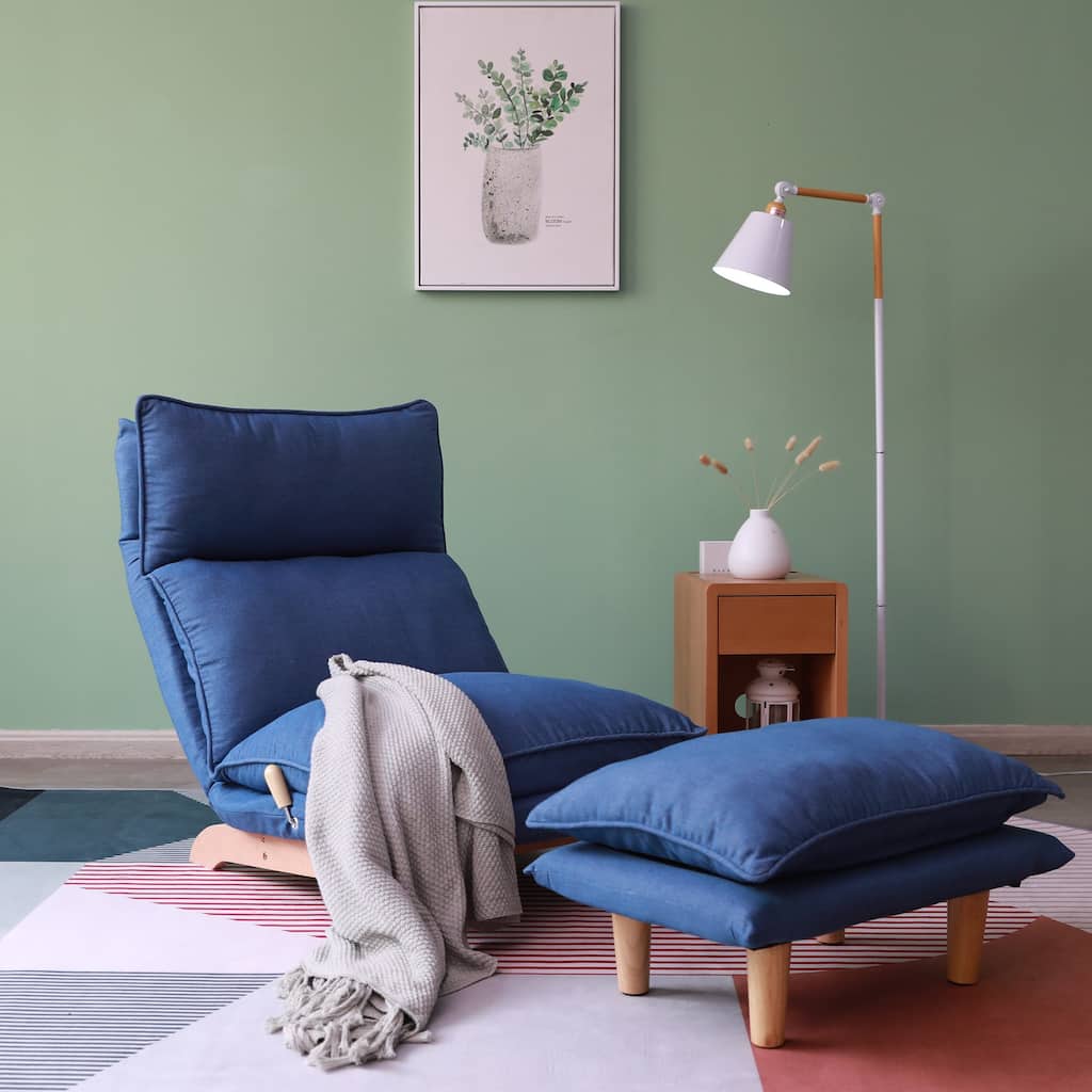 Ergonomic Foldable Reclining Chair, Lazy Sofa Chair with Ottoman for Living Room, Bedroom, and Balcony Leisure