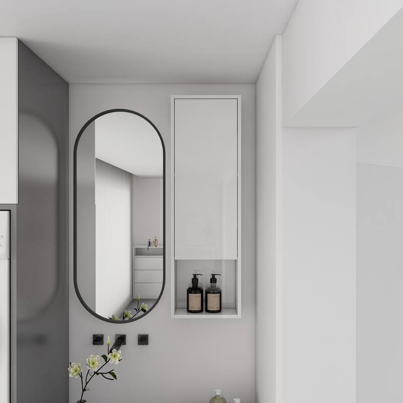 12" Bathroom Wall Cabinet, Soft Close Doors, Float Mounting Design,Glossy White
