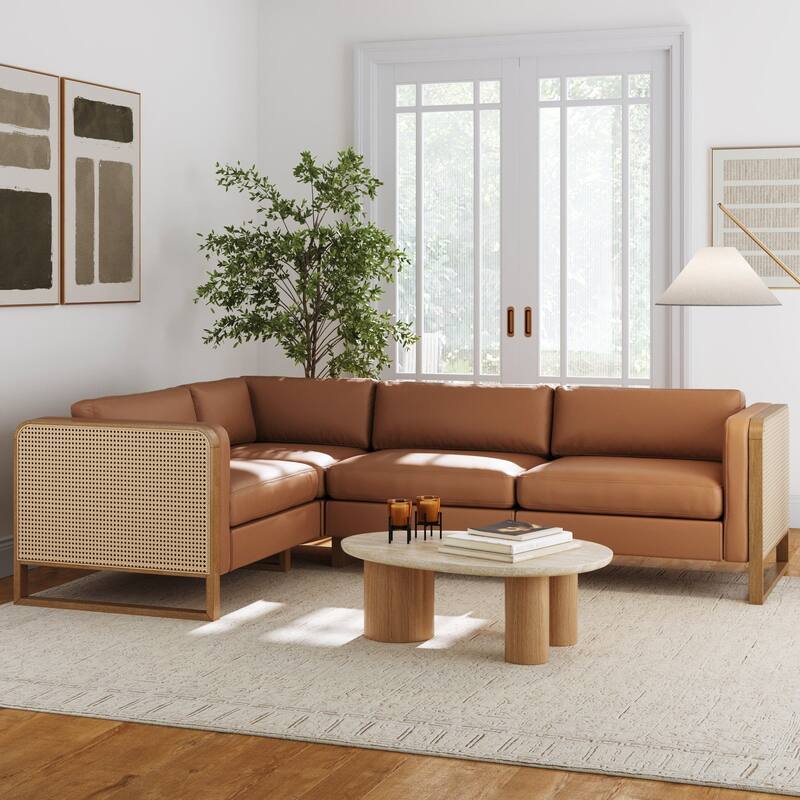 Madison Modern Upholstered Modular Sofa or Couch for Living Room with Solid Wood Legs - 4-Seater Sectional - Camel/Light Brown/Rattan