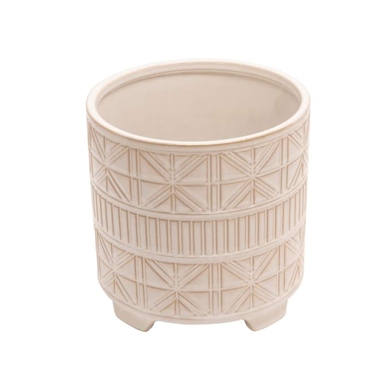 Ceramic Abstract Footed Planters Set of 2 - White, 8/9 in.