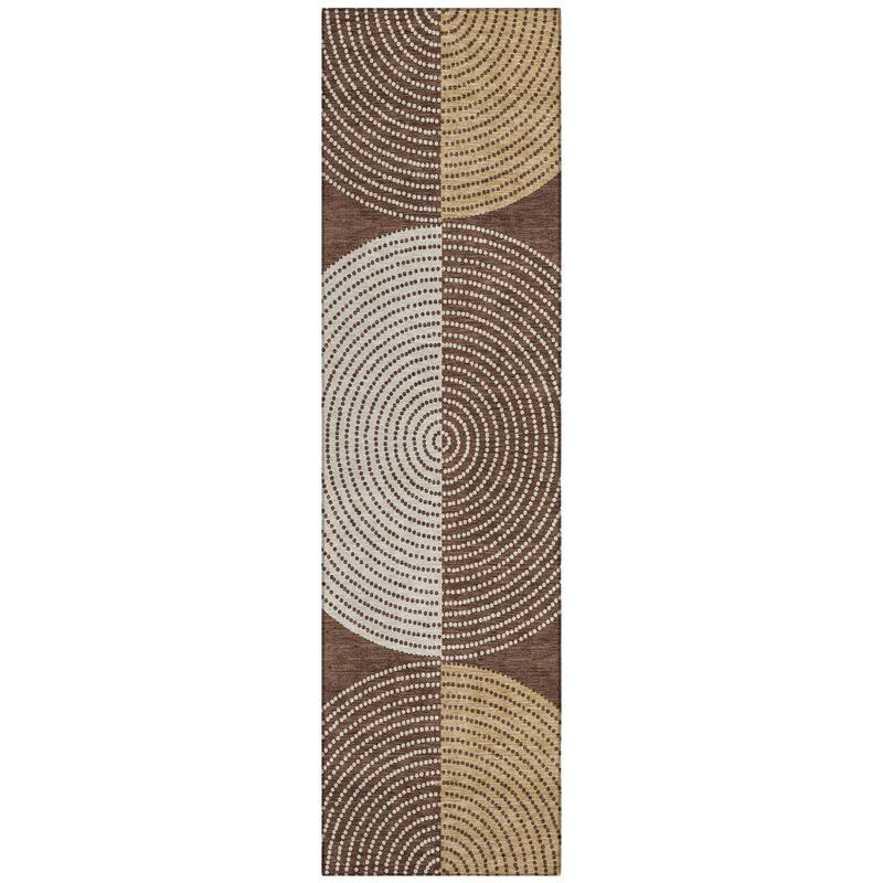 Machine Washable Indoor/ Outdoor Casual Circles Chantille Rug