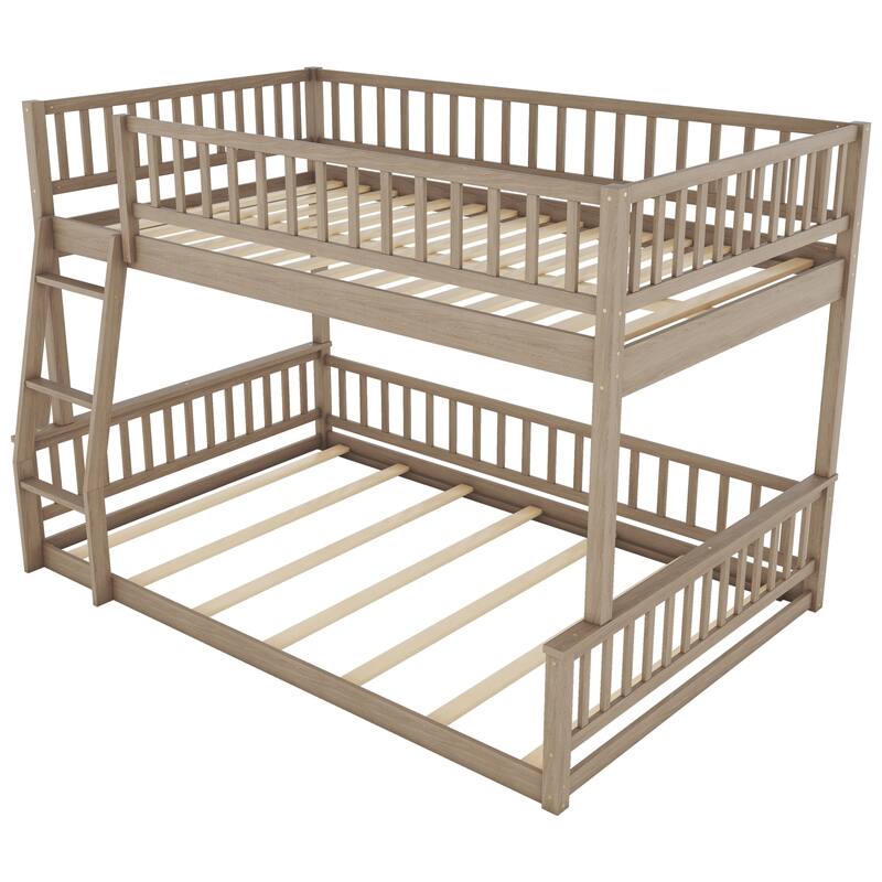 Full XL over Queen Bunk Bed with Ladder & Guardrails, Sturdy Stackable Bed Frame