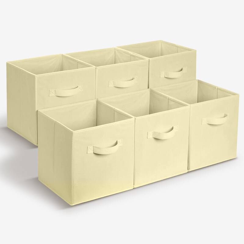 Cheer Collection 6 Pack Fabric Storage Cubes with Dual Handles Collapsible Organizer Bins - Cream