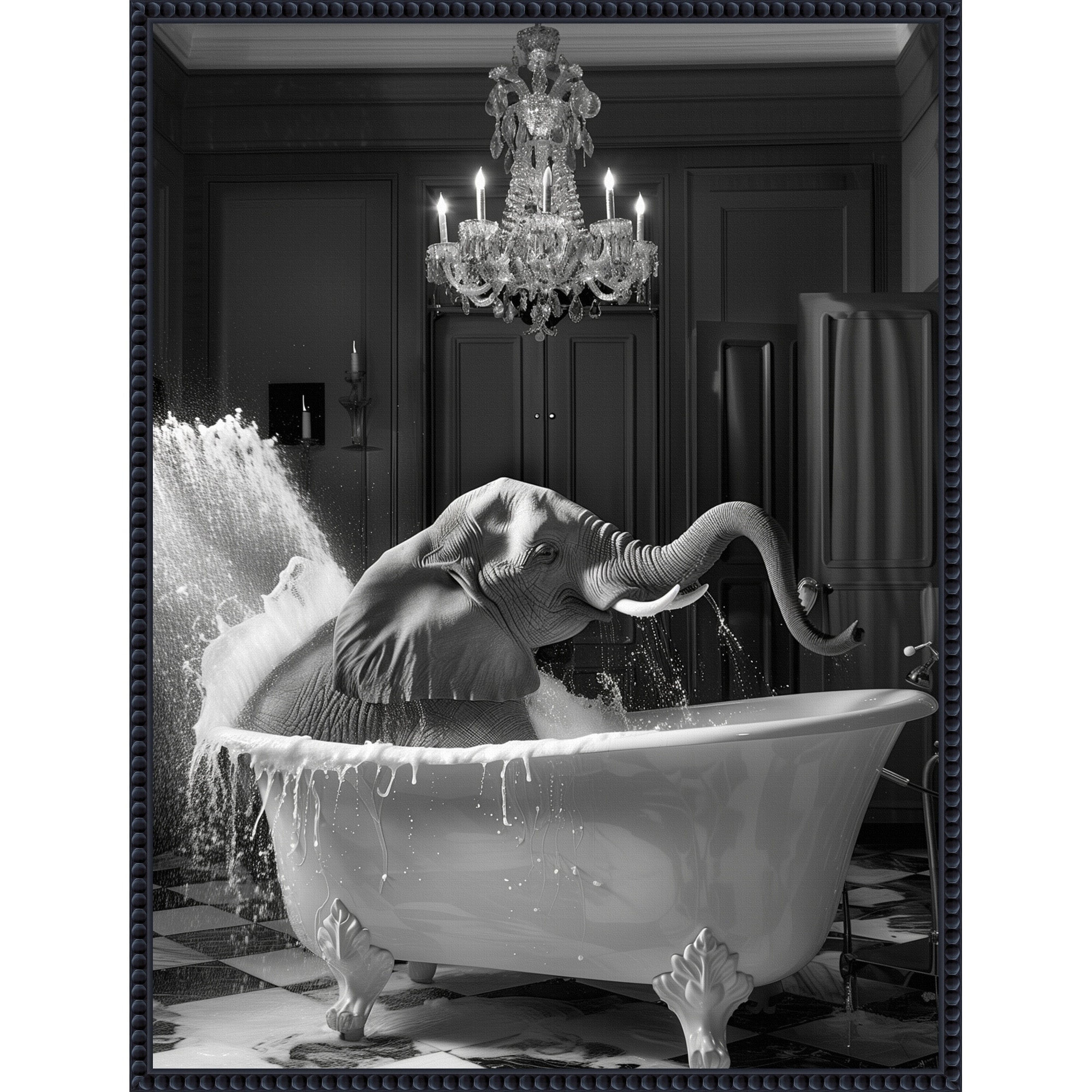 Big Elephant Splash by Niky Rahner Framed Canvas Wall Art