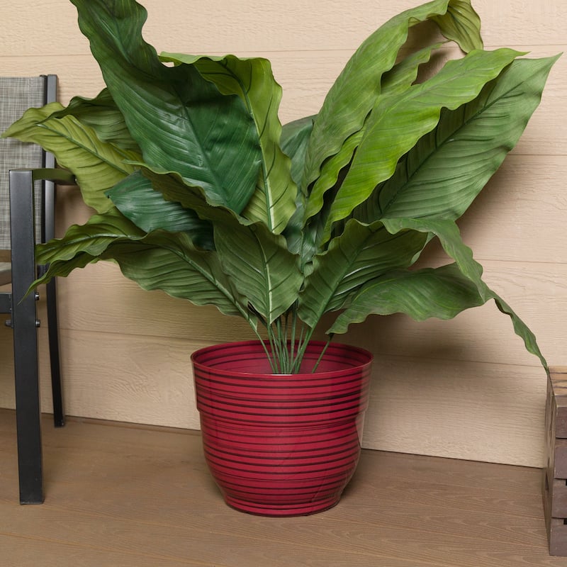 Alpine Corporation 13" Red Round Striped Planter w/ Drainage Hole/Plug