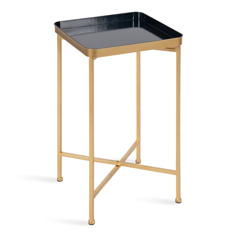 Kate and Laurel Celia Metal Tray Accent Table - 14x14x26 - Navy Blue/Gold