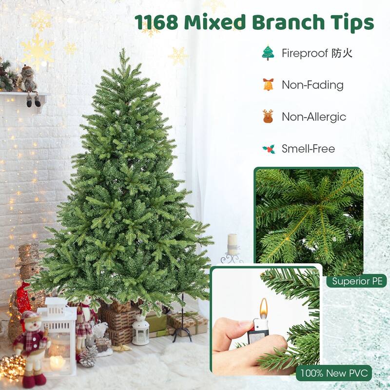 5/6/7 FT Pre-Lit Christmas Tree Hinged w/ Colorful Lights& Branch Tips