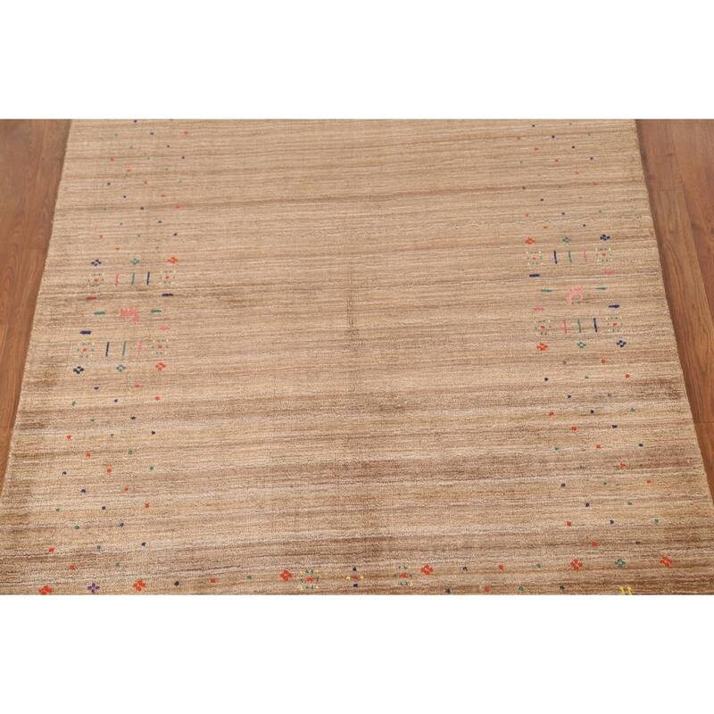 Tribal Striped Gabbeh Oriental Area Rug Handmade Wool Carpet - 4'4"x 5'9"