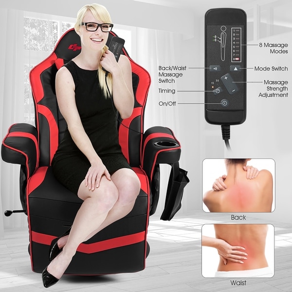 Goplus massage gaming recliner reclining racing chair swivel clearance