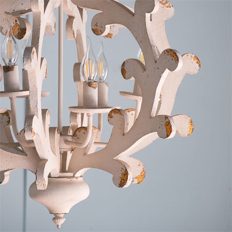6 Light Wood Chandelier (Bulb Not Included)