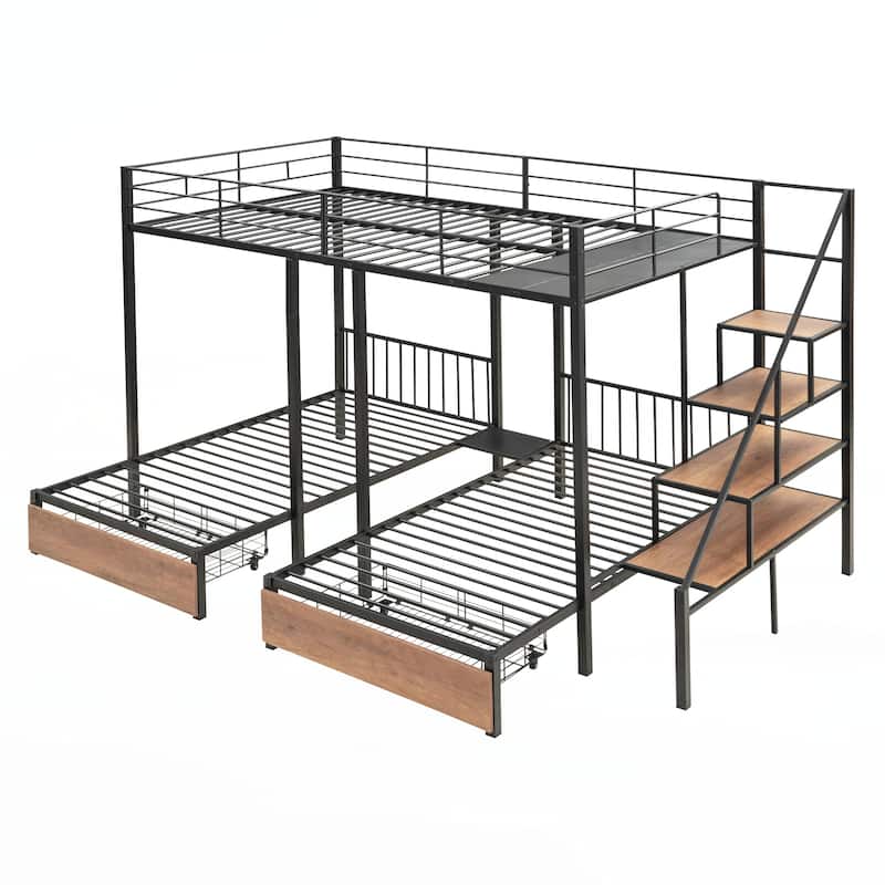 Full over Twin-Twin Triple bunk bed with drawers, Black