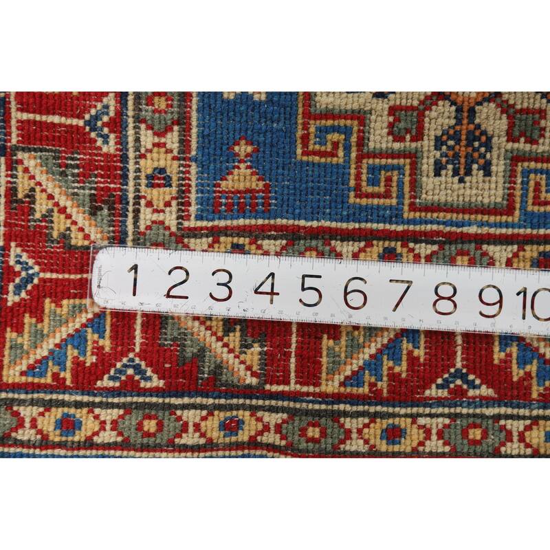 Geometric Kazak Oriental Foyer Rug Handmade Blue Wool Carpet - 2'0"x 3'0"