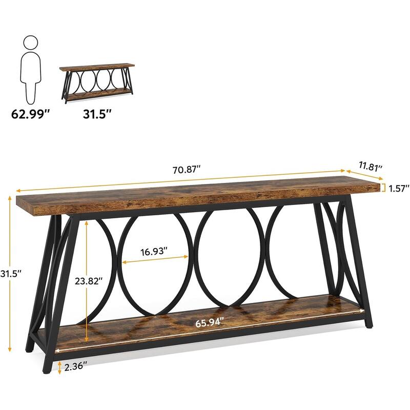 70.9" Extra Long Industrial Console Table Black Metal Frame