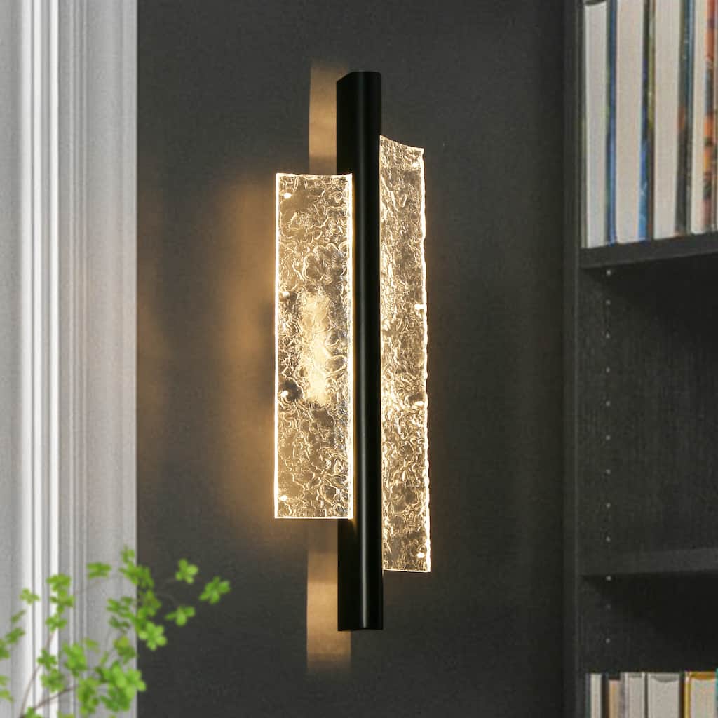 Modern 2-Light Wall Sconce Textured Acrylic Rectangular LED Integrated Light Fixture for Bathroom - 21.7 " L × 6.1 " W × 3.3 " D