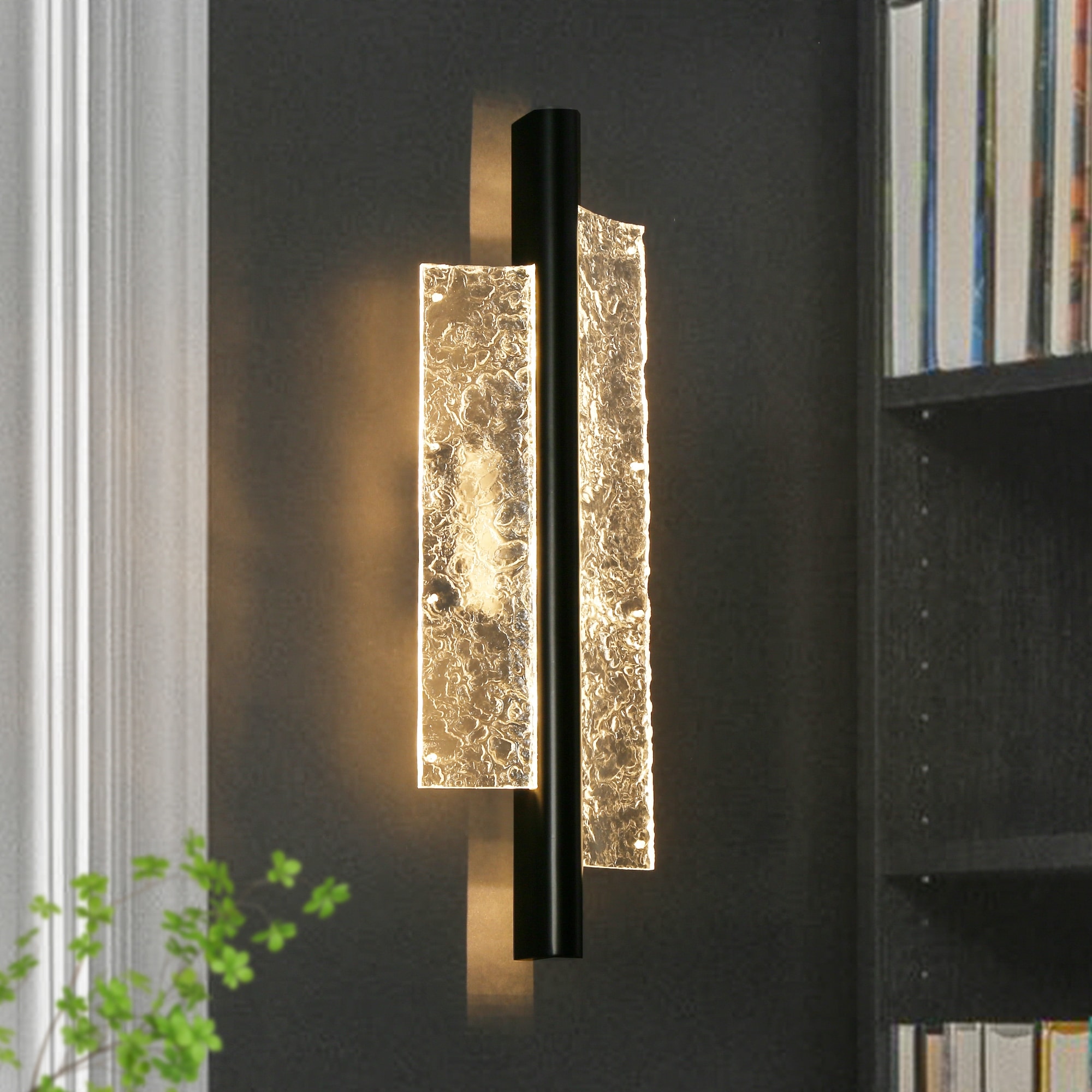 Modern 2-Light Wall Sconce Textured Acrylic Rectangular LED Integrated Light Fixture for Bathroom - 21.7 " L × 6.1 " W × 3.3 " D
