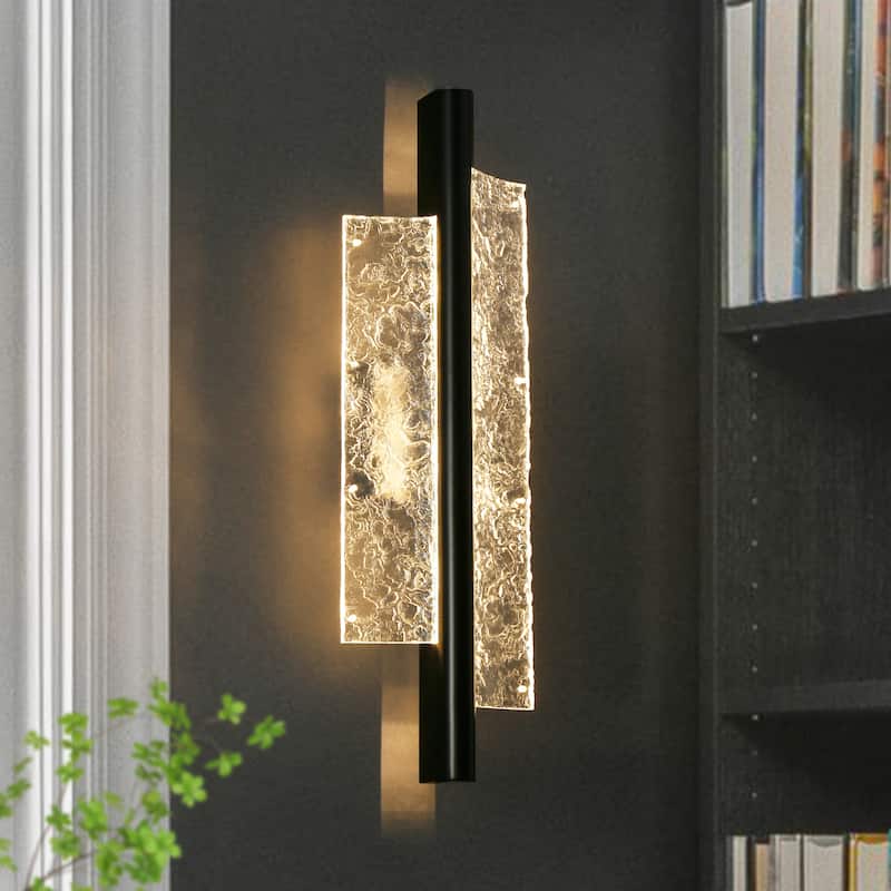 Modern 2-Light Wall Sconce Textured Acrylic Rectangular LED Integrated Light Fixture for Bathroom - 21.7 " L × 6.1 " W × 3.3 " D