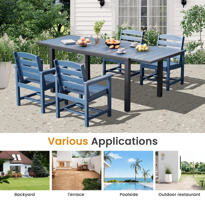 5-Piece HDPE Outdoor Extendable Dining Set with 4 Chairs – All-Weather Patio Furniture - N/A