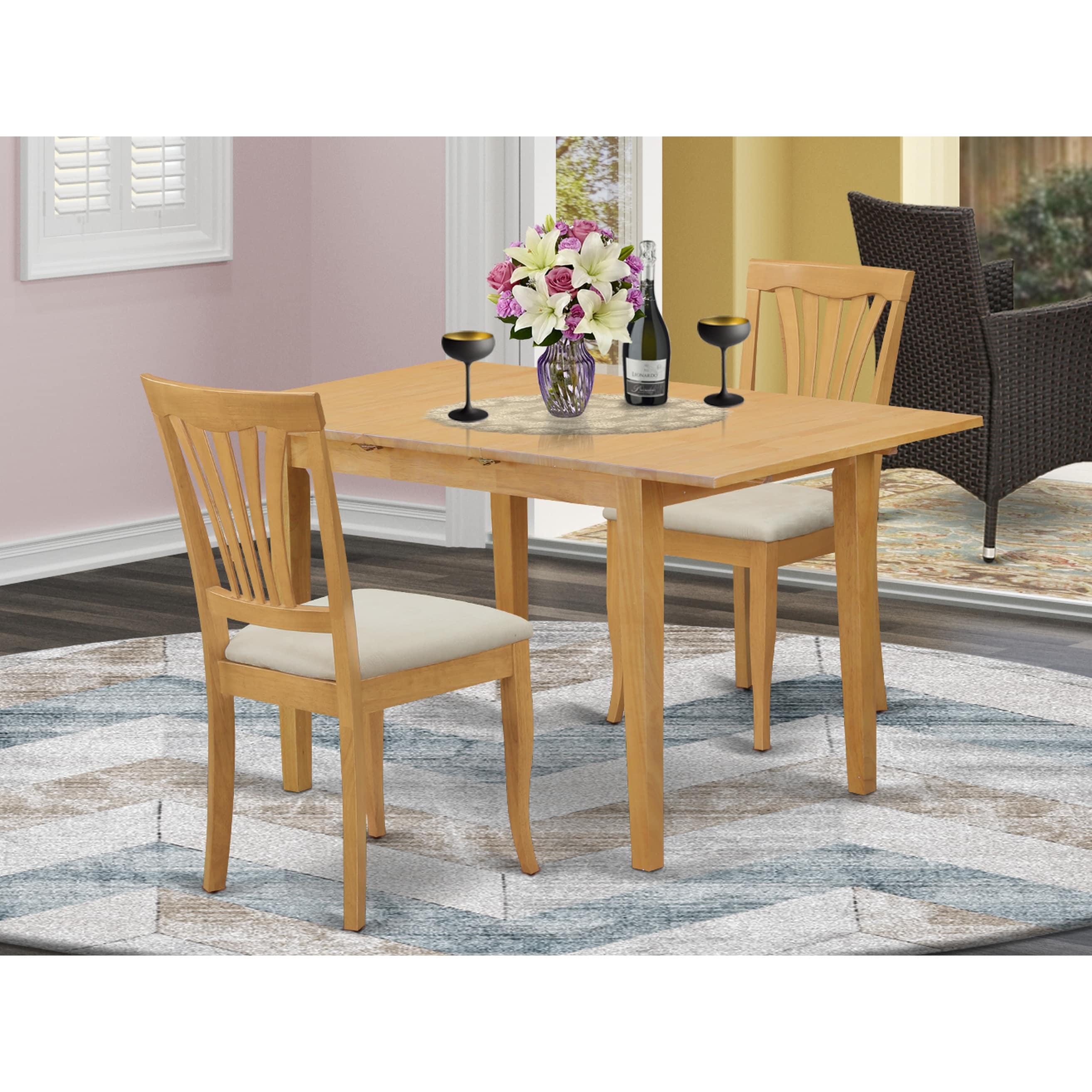 3 Piece Small Kitchen Table Set Oak Overstock 14366579 Microfiber