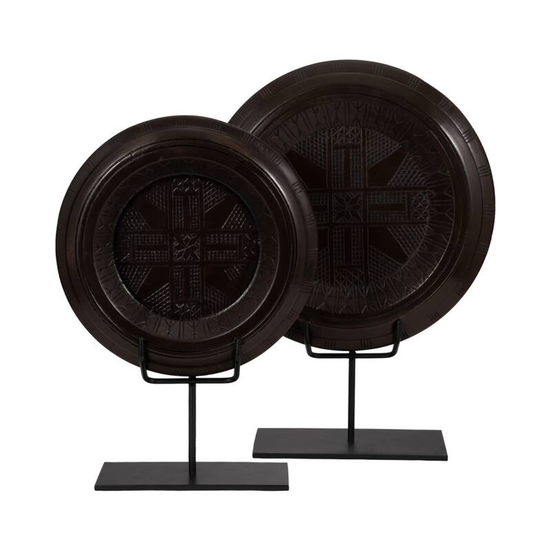 21" Aztec Table Sculpture Contemporary Abstract Metal and Wood Brown Aztec Decor for Home or Office Modern - 14" x 14" x 21"