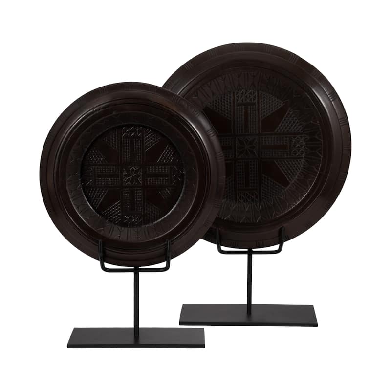 24" Aztec Table Sculpture Contemporary Abstract Metal and Wood Brown Aztec Decor for Home or Office Modern - 17" x 17" x 24"