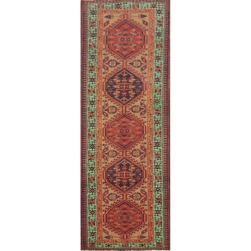 Hand Knotted Oriental 100% Wool Carpet Traditional Tribal Brown Ardebil Runner Rug - 10' 6'' X 3' 4''