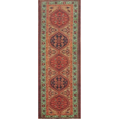 Hand Knotted Oriental 100% Wool Carpet Traditional Tribal Brown Ardebil Runner Rug - 10' 6'' X 3' 4''